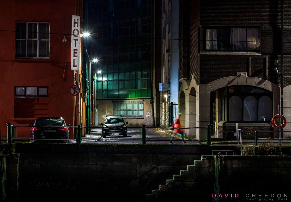 The Girl in the Red Coat crossing Fitton Street