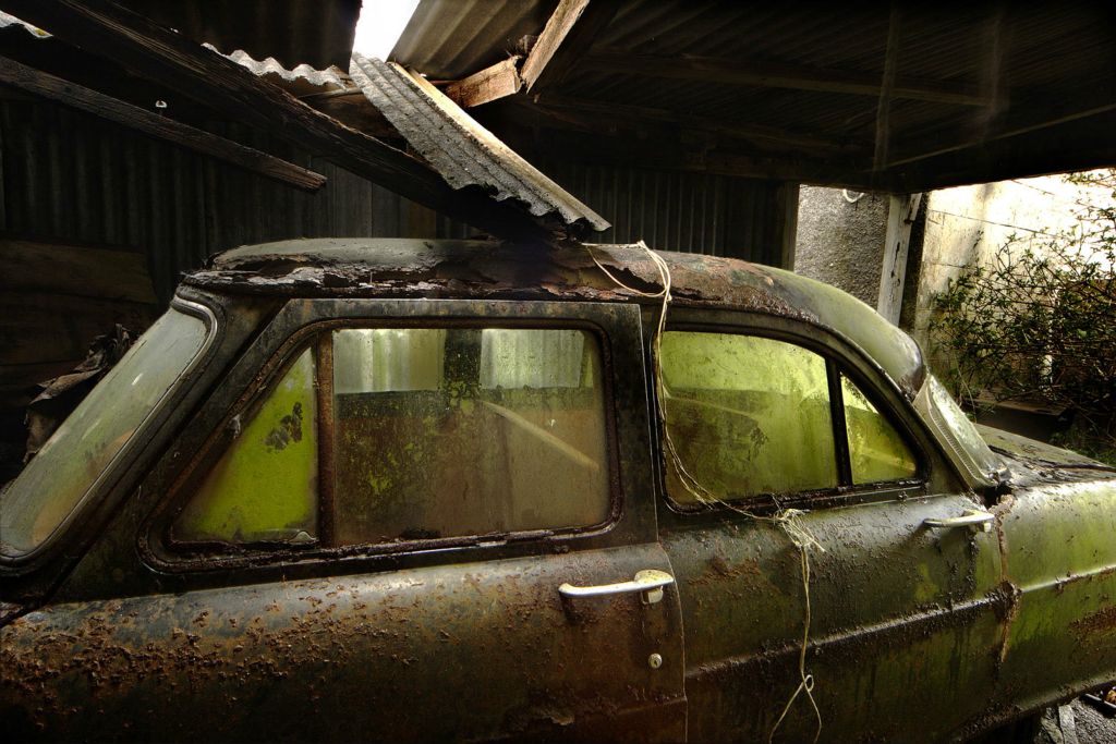  A Ford Consul car safely tucked away in a garage, probably in good condition at the time but then left to decay. Where were the relatives that could have used it? Was emigration or illness responsible for its abandonment? This car was probably assembled at the Ford Plant in Cork. Ford was one of city’s biggest employers. The plant was built in 1917 and by 1930, when the population of Cork was approximately 80,000, Ford employed 7,000 workers. The factory closed in 1984.