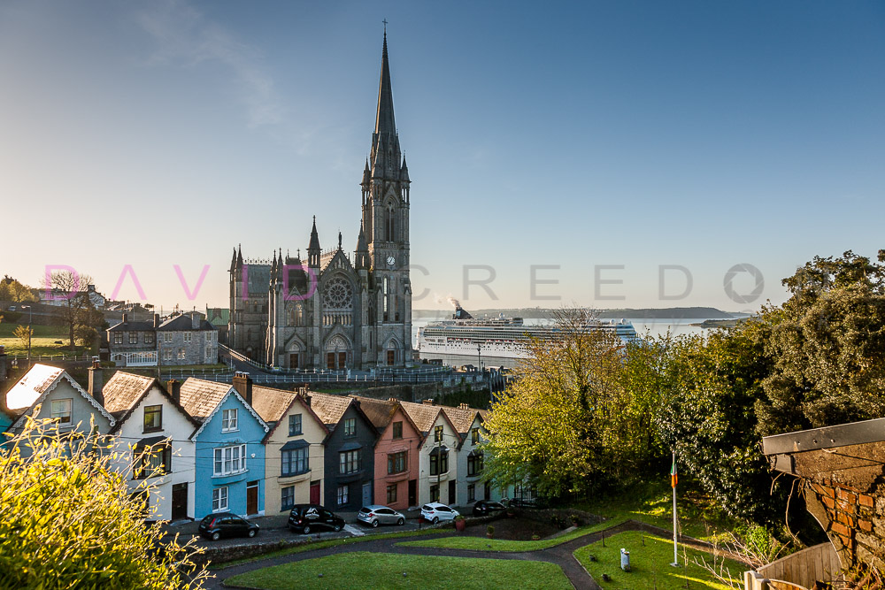 Norwegian Pearl Steams past St. Colman's Cathedral, Cobh, Ireland