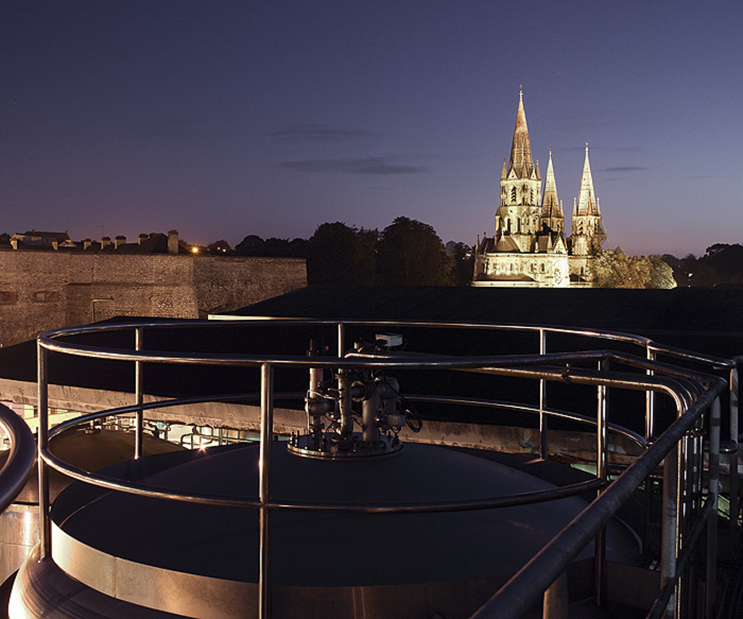 A view of Saint Fin Barre's Cathedral from the top of the Tanker Bay Tanks.