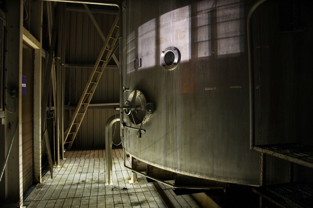 Whirlpool - Fermentation Department; After finishing in the brewing department the wort is then transferred to a whirlpool in the Fermentation department where more solids are separated out.