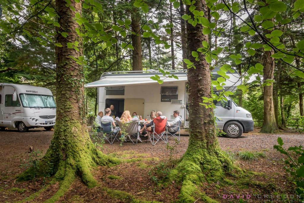 Campers in the woods at Glengarriff, Co.Cork. 